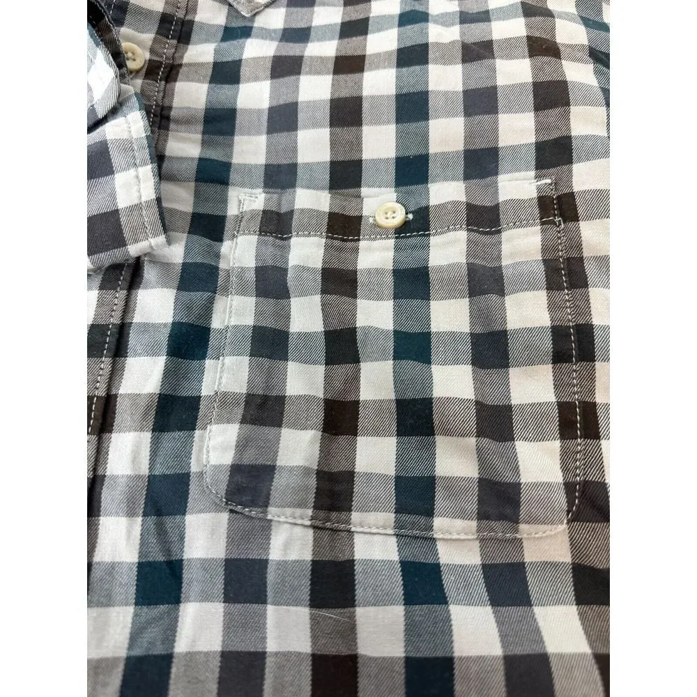 The North Face‎ Mens Large Black/White/Green Check Plaid Long Sleeve Button Up